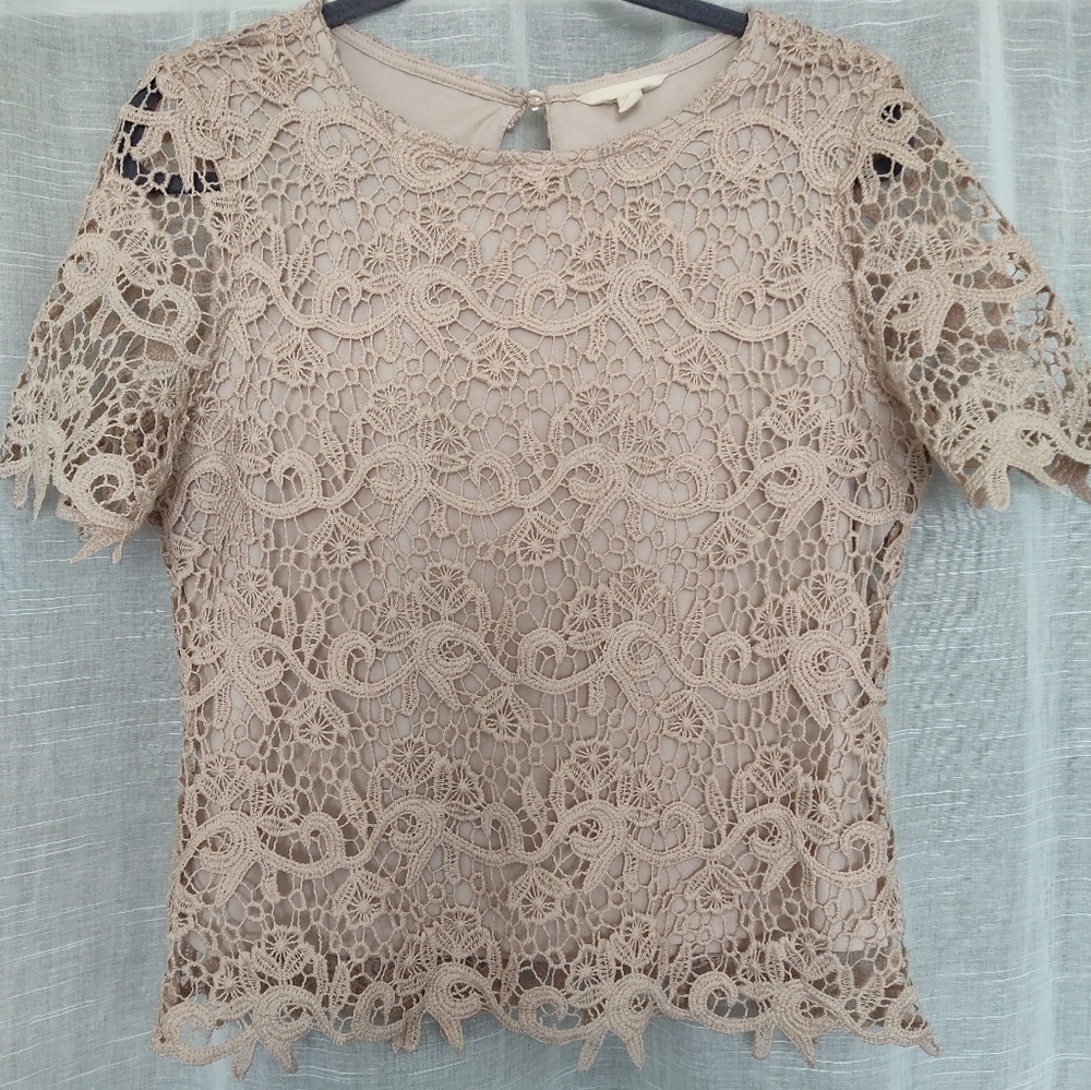 Adiva Cream Crochet Lace Tops Size M